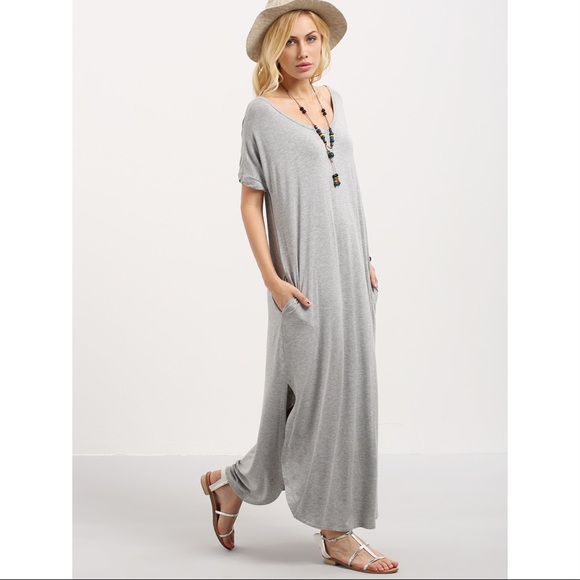 Grey Spliced Maxi Dress - Picture 2 of 3